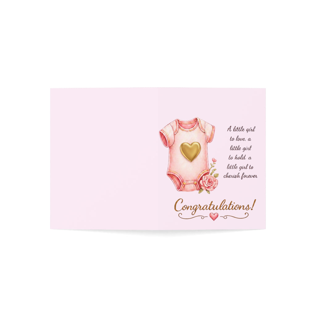 Baby Girl Congratulations Greeting Card - Newborn Pink Onesie Design (Pack of 1/10/30/50)