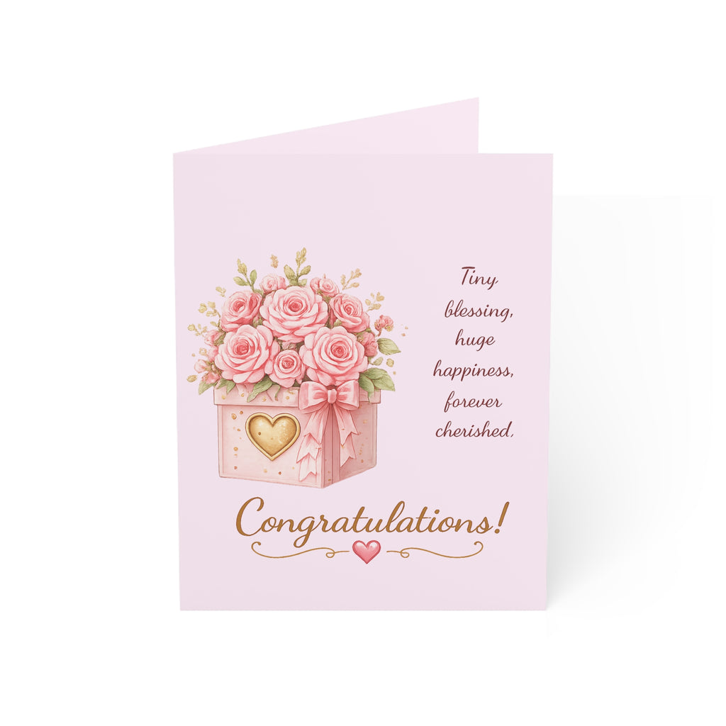 Congratulations Floral Greeting Card — Pink Bouquet Card for New Baby, Engagements & Special Celebrations (1/10/30/50 Pack)