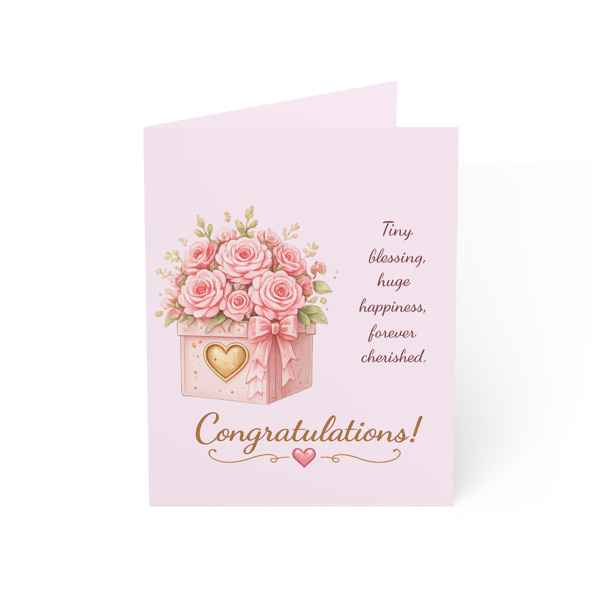 Congratulations Floral Greeting Card — Pink Bouquet Card for New Baby, Engagements & Special Celebrations (1/10/30/50 Pack)