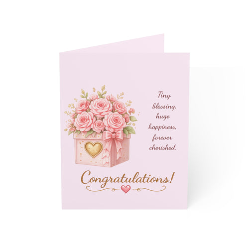 Congratulations Floral Greeting Card — Pink Bouquet Card for New Baby, Engagements & Special Celebrations (1/10/30/50 Pack)