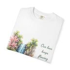 Waterfall Love T-Shirt — “Our love keeps flowing stronger every year” Romantic Nature Graphic Tee