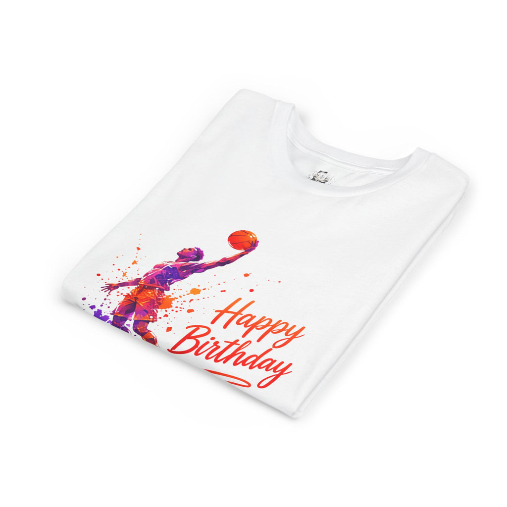 Youth Basketball Birthday Tee - Colorful Dunk Silhouette "Happy Birthday"