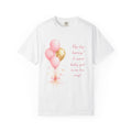 Baby Girl Announcement T-Shirt — Pink & Gold Balloon 'Hip hip hooray! A sweet baby girl is on her way!'