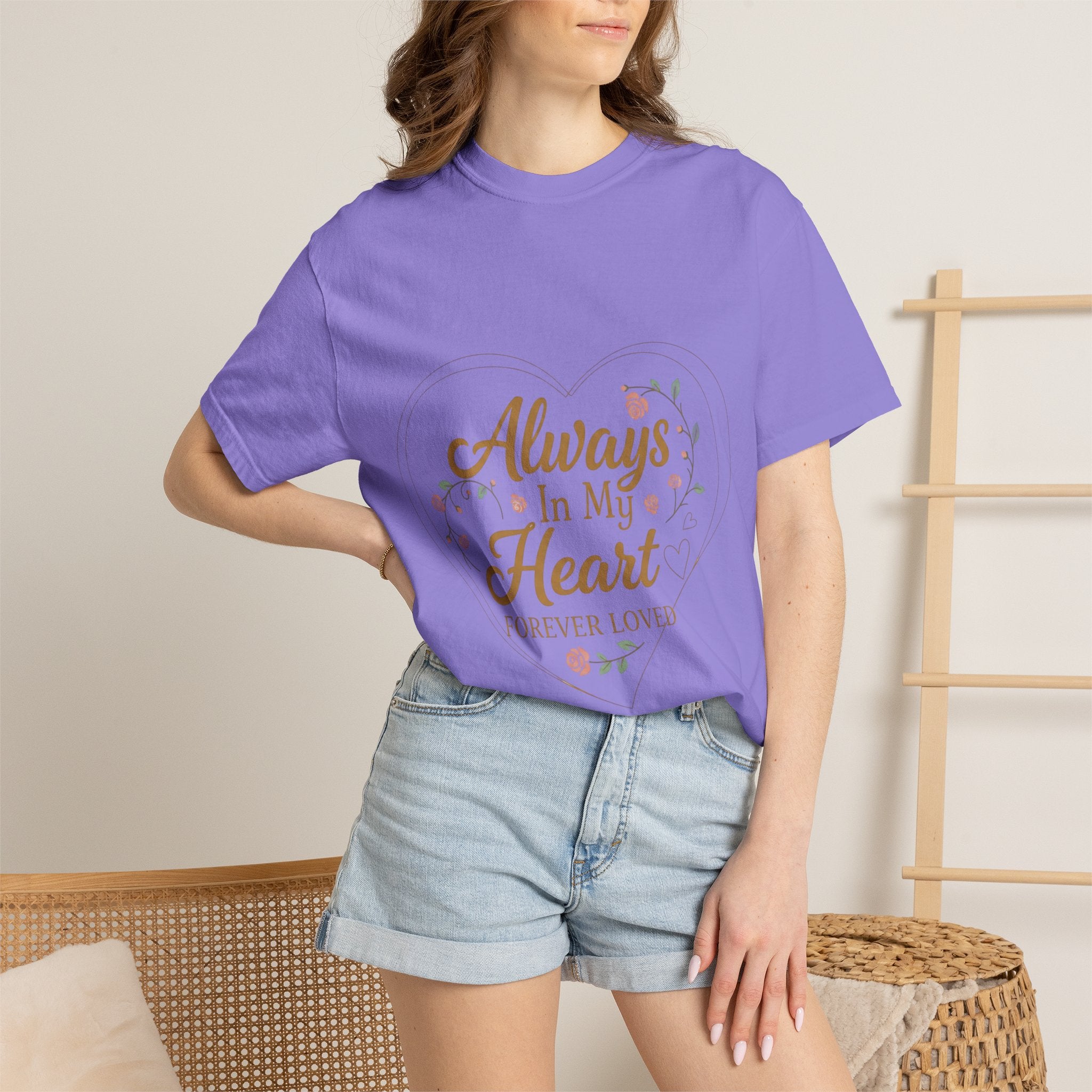 T-Shirt — "Always In My Heart, Forever Loved" Memorial Floral Tee