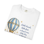 Baby Boy Congratulations T-Shirt — Hot Air Balloon Teddy "Little hands, little feet…"