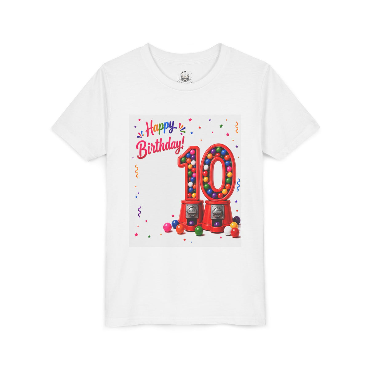 Happy 10th Birthday Youth Tee — Colorful Gumball Number 10 Kids Shirt