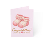 Baby Girl Congratulations Card – Pink Booties Newborn Greeting Card (Pack of 1, 10, 30, 50)