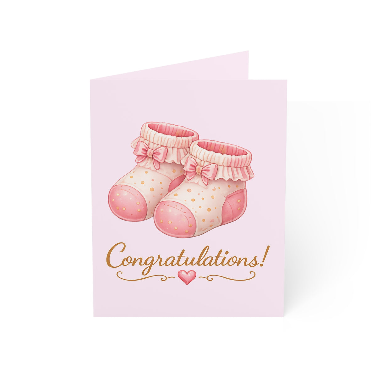 Baby Girl Congratulations Card – Pink Booties Newborn Greeting Card (Pack of 1, 10, 30, 50)