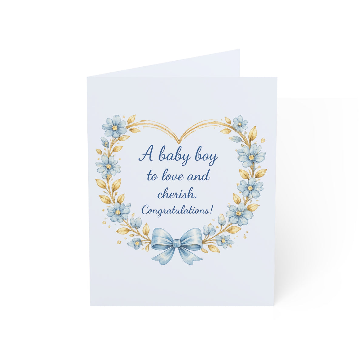 Baby Boy Congratulations Card – "A baby boy to love and cherish" Floral Heart Greeting Card (Single or Bulk Packs)