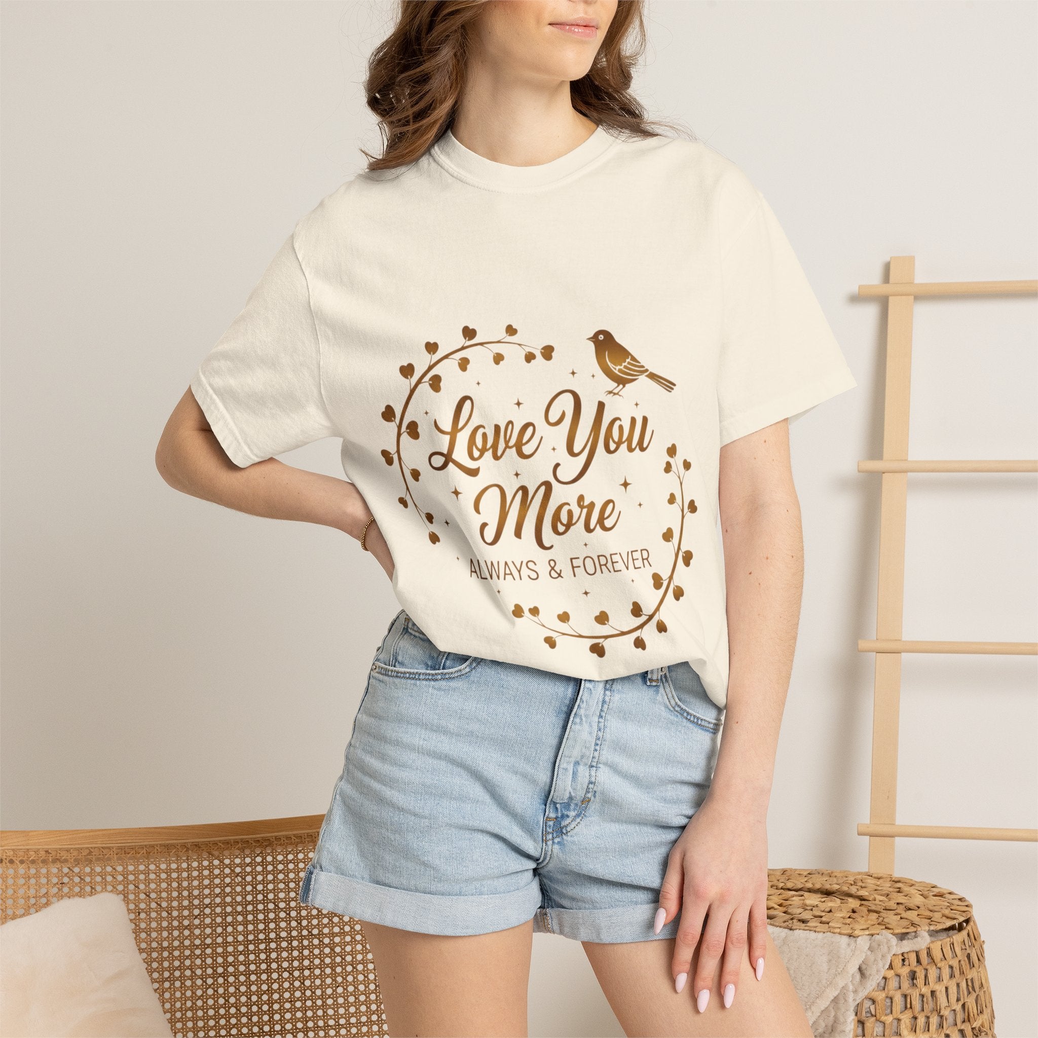 Love You More Tee — "Love You More, Always & Forever" Floral Bird T-Shirt