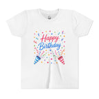 Happy Birthday Youth Tee — Colorful Confetti Party Shirt for Kids