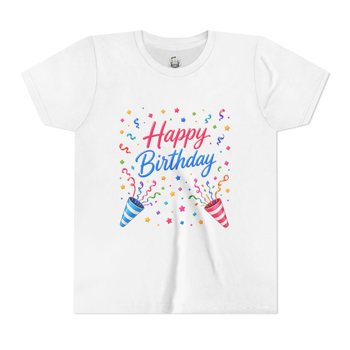 Happy Birthday Youth Tee — Colorful Confetti Party Shirt for Kids