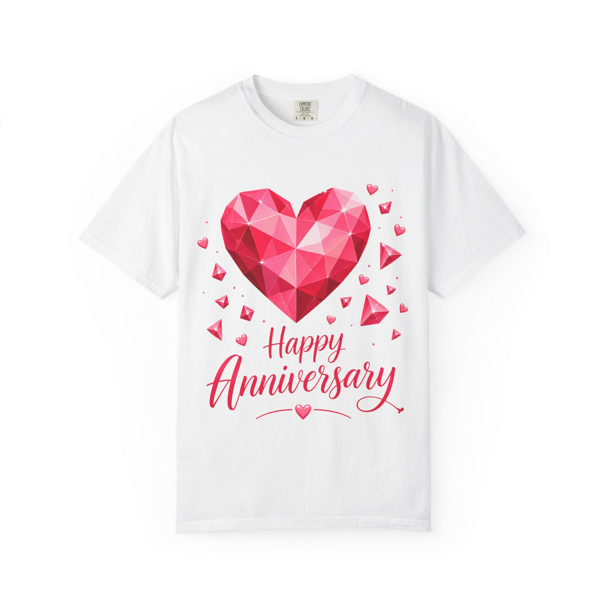 Anniversary Heart T-Shirt — Geometric Pink Heart "Happy Anniversary" Tee