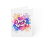 Happy Birthday Watercolor Fireworks Greeting Card — Blank Interior, Pack of 1/10/30/50