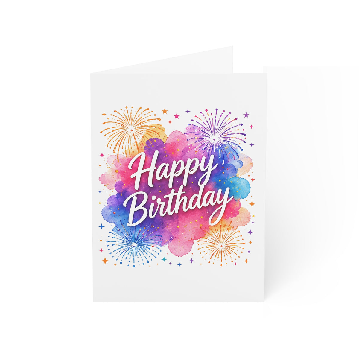 Happy Birthday Watercolor Fireworks Greeting Card — Blank Interior, Pack of 1/10/30/50